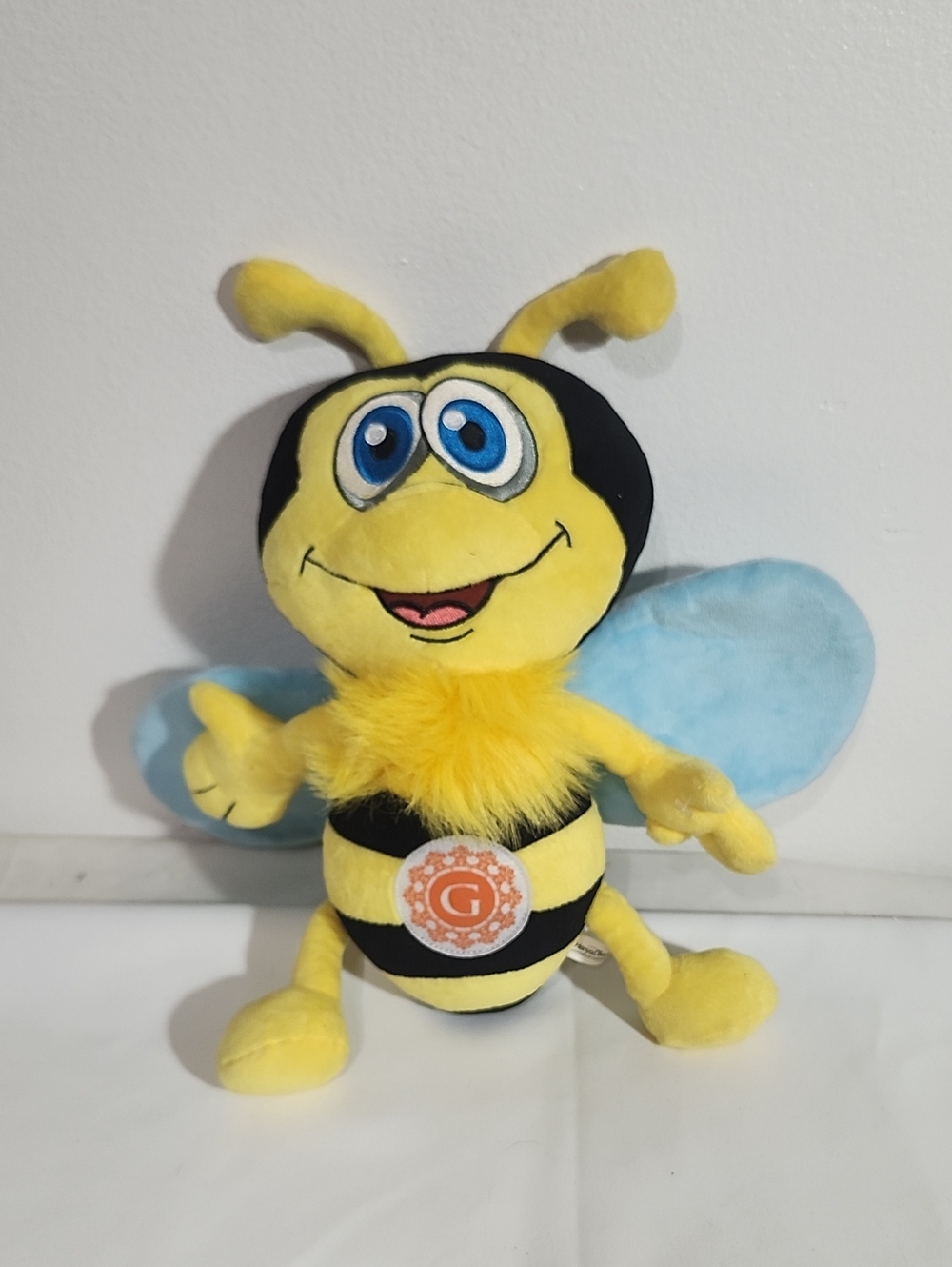 Yellow & Black Bee Plush Toy with Blue Wings - Kids Toy